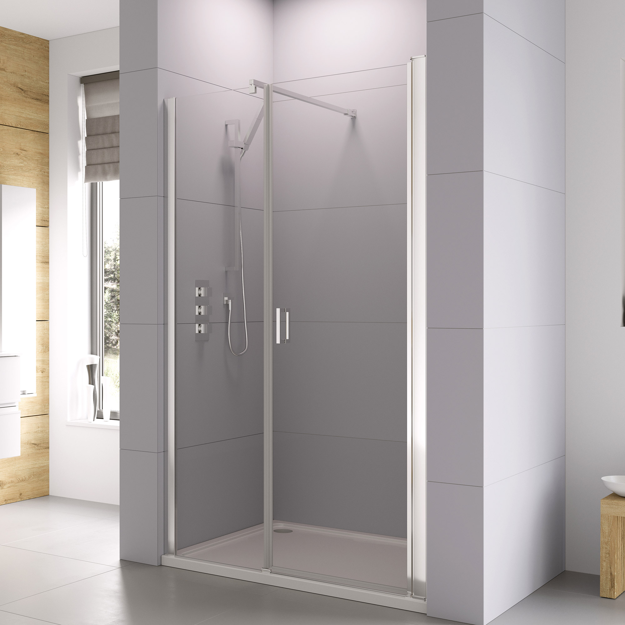 Haven 6 Frameless Pivot Door with In-Line Panel