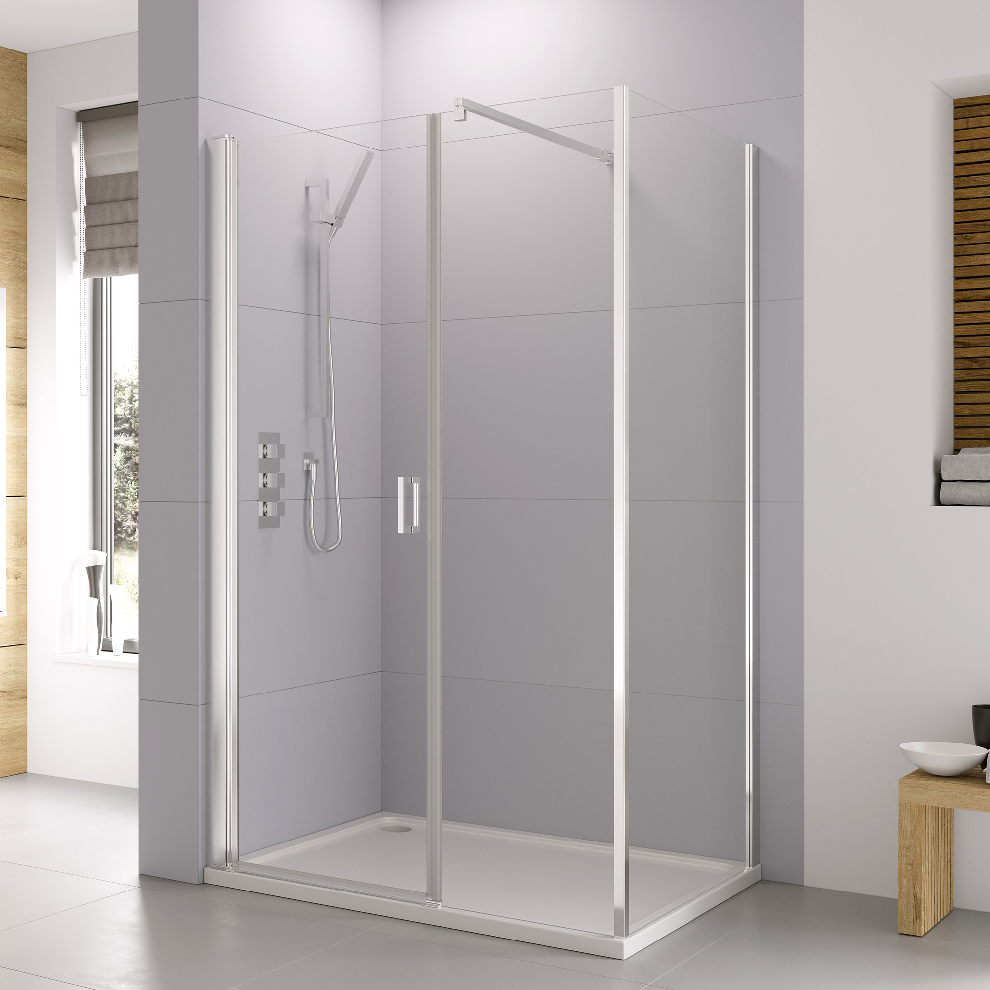 Haven 6 Frameless Pivot Door with In-Line Panel