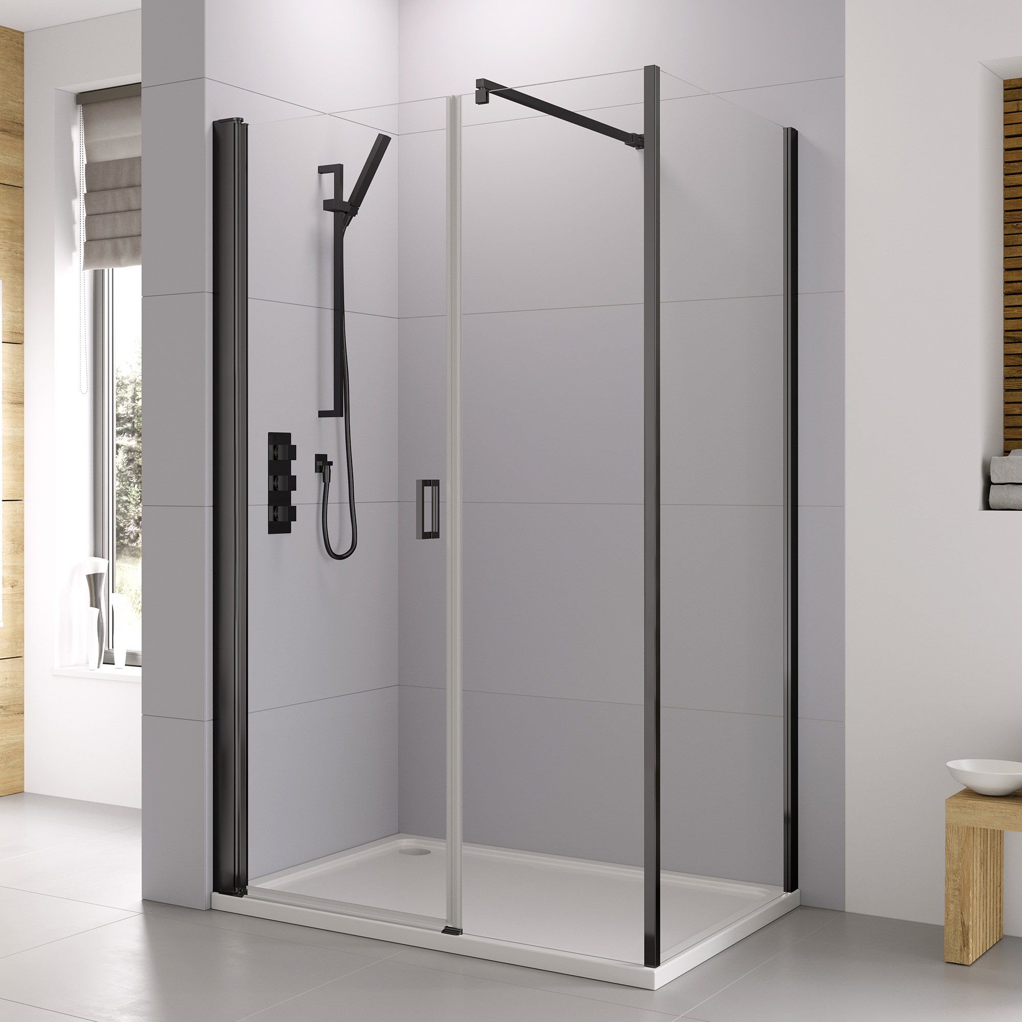 Haven 6 Frameless Pivot Door with In-Line Panel