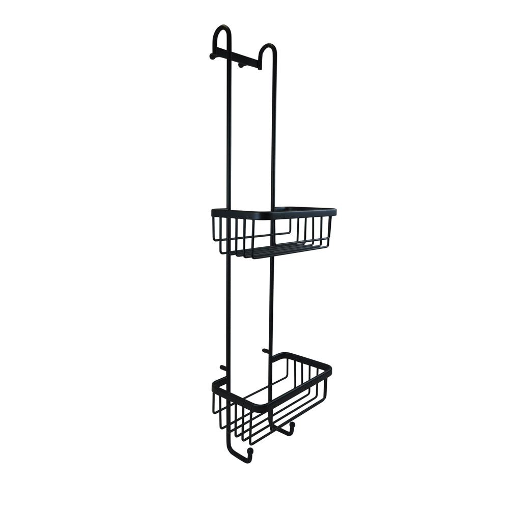 Double Hanging Shower Basket with Hooks in matt black