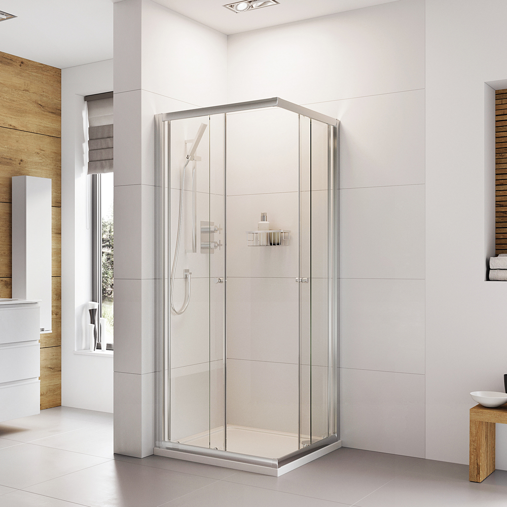 Corner Entry Shower Enclosure And Tray Walk in Cubicle With Sliding Shower Door 