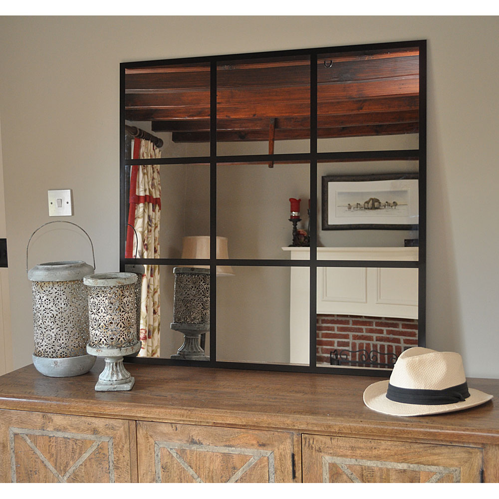 Large Square Black Grid Mirror